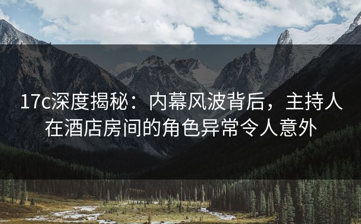 17c深度揭秘：内幕风波背后，主持人在酒店房间的角色异常令人意外