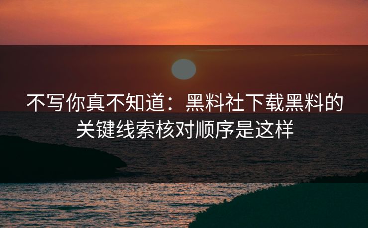 不写你真不知道：黑料社下载黑料的关键线索核对顺序是这样